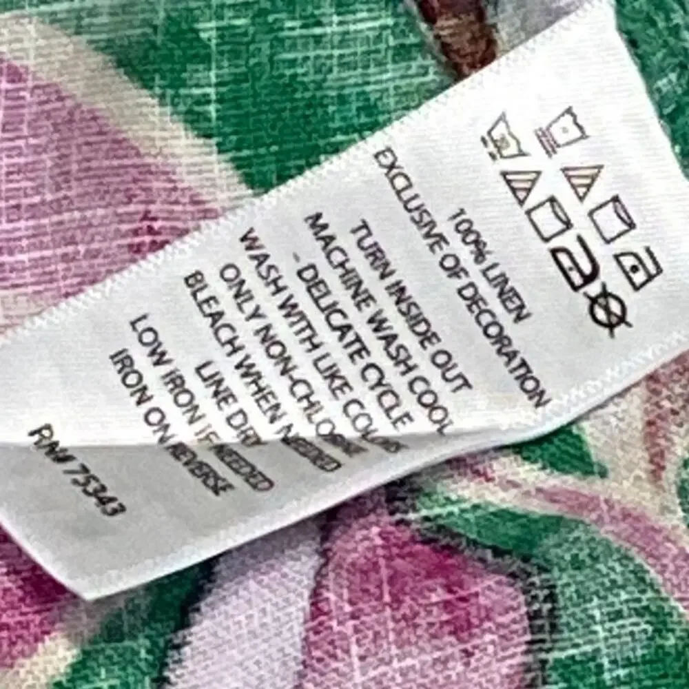 Cynthia Rowley 100% Linen Floral Blouse M Square Neck Crochet Trim Green Pink